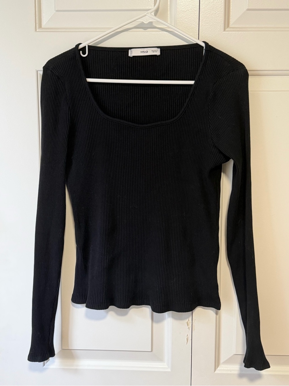 Mango Black Ribbed Long Sleeve Scoop Neck Top